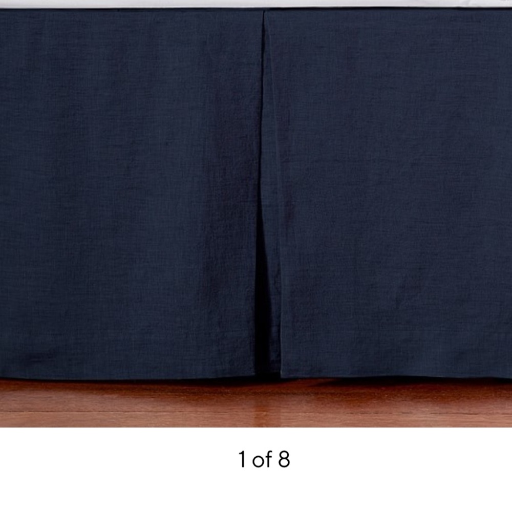 Pottery Barn Belgian flax linen crib skirt in navy.